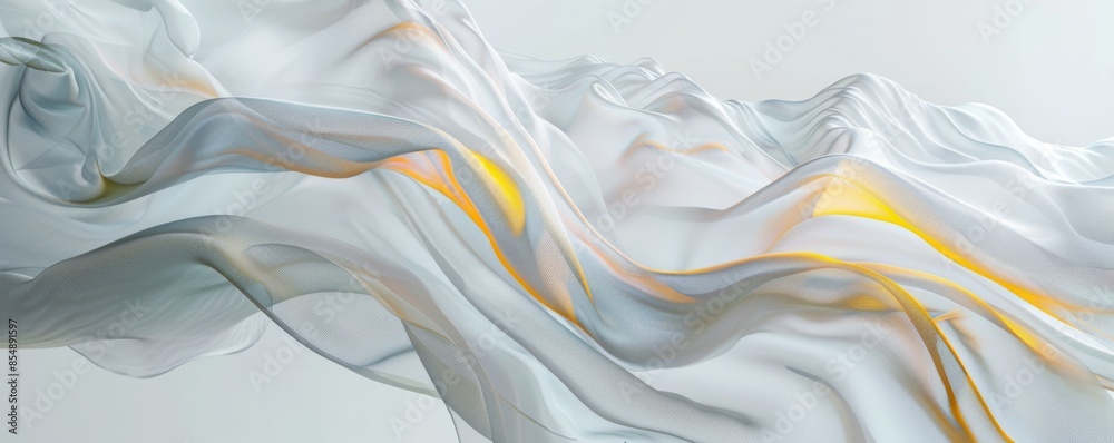 Fototapeta premium Abstract white veil with yellow and grey streaks creating a dynamic flowing effect