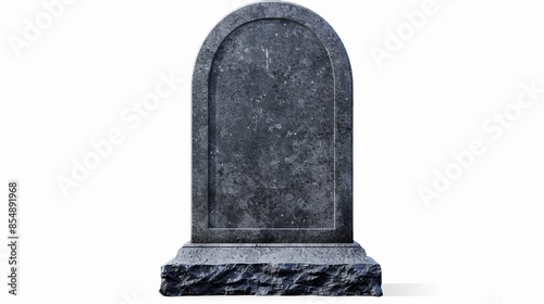 A simple dark tombstone on a white background. Perfect for any use, be it digital art, memorial content, or for projects needing a solemn touch. High-resolution image with a minimalistic style. AI photo