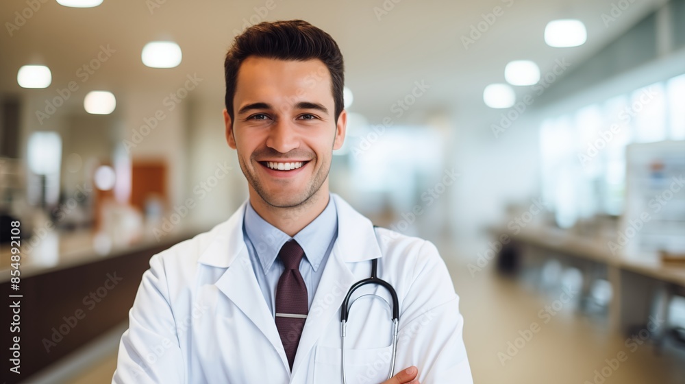 Portrait of a smiling male doctor in a hospital setting. Portrait of a smiling male doctor in a hospital setting.