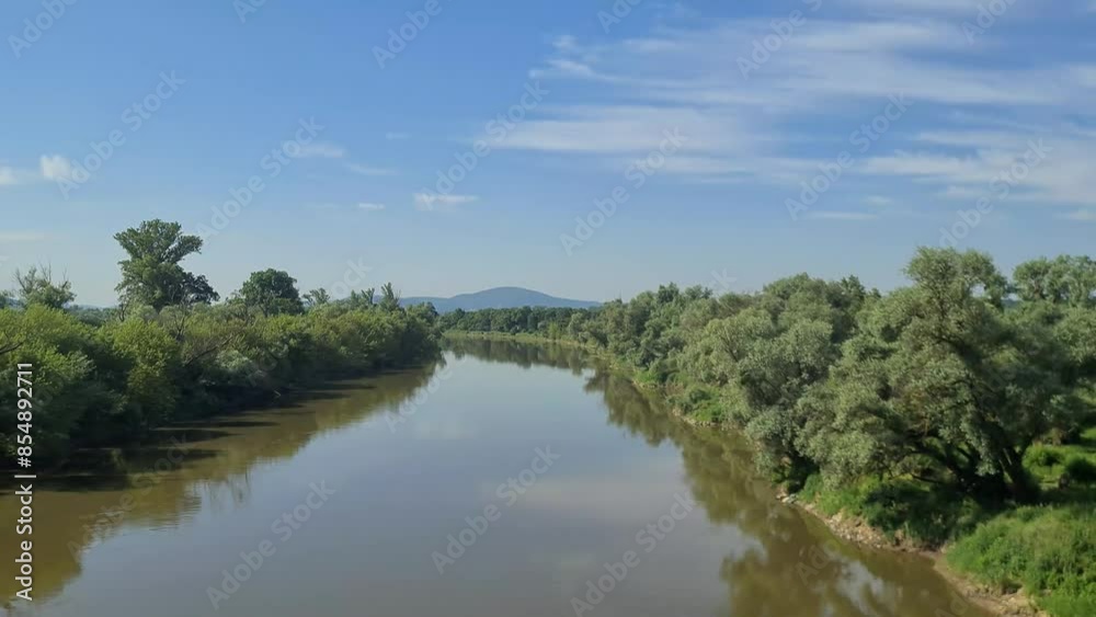 Pov from train crossing Morava river a borderline dividing Slovakia in Austria Pov from train crossing Morava river a borderline dividing Slovakia in Austria