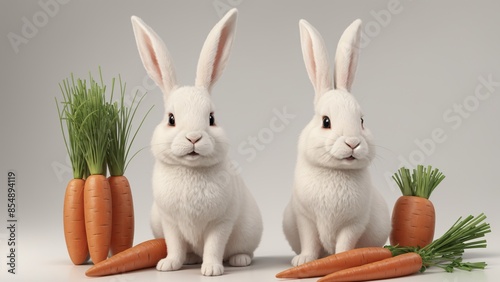 Happy rabbit with carrots in springtime, a cute illustration perfect for Easter and nature-themed designs photo