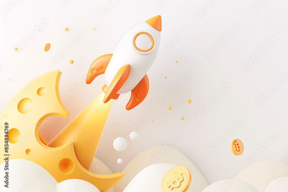 Fototapeta premium 3d spaceship rocket launch world space day business icon