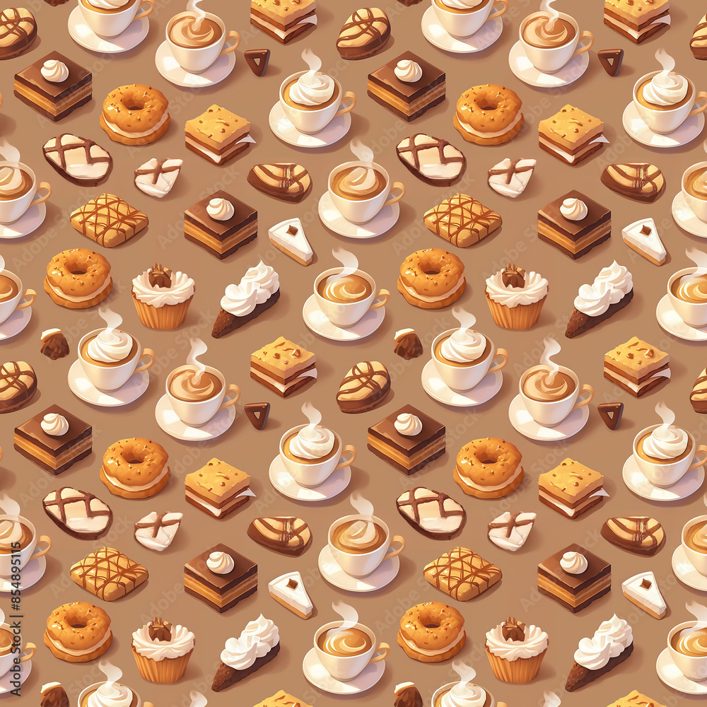 Obraz premium Coffee and pastries pattern