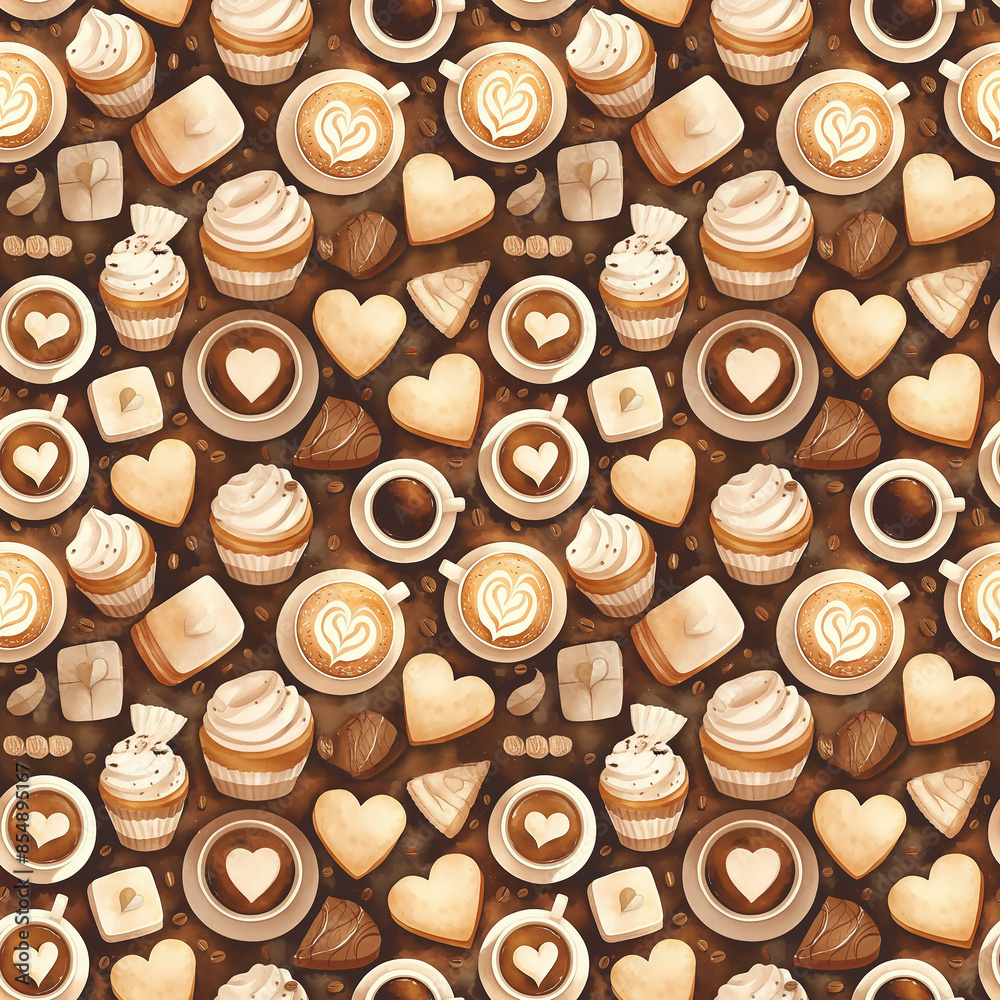 Coffee, cupcakes, and hearts pattern Coffee, cupcakes, and hearts pattern