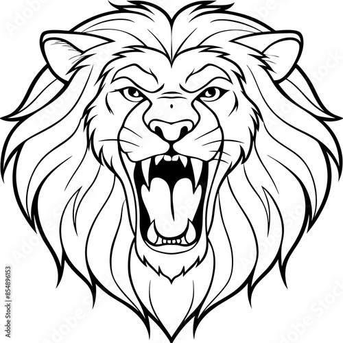Vector illustration the head of a lion roaring angrily