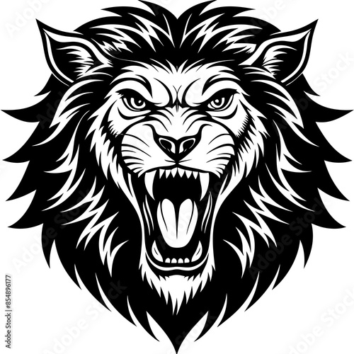 Vector illustration the head of a lion roaring angrily