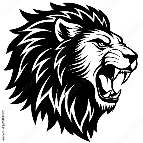 Vector illustration the head of a lion roaring angrily