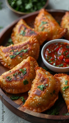 Crispy Veg Shapale Momos: Top View of Fried Vegetable Dumplings photo