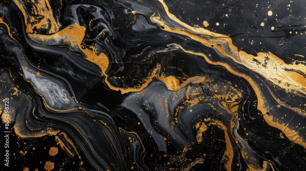 Abstract black and gold marble pattern with swirling paint Abstract black and gold marble pattern with swirling paint