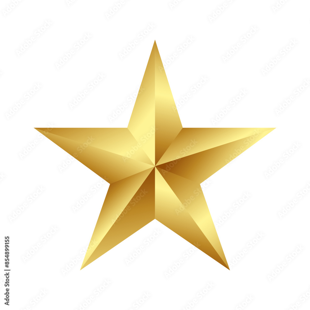 Gold luxury five-pointed 3D star on a white background. Award ceremony, anniversary, premium product. Vector stock illustration. Gold luxury five-pointed 3D star on a white background. Award ceremony, anniversary, premium product. Vector stock illustration.