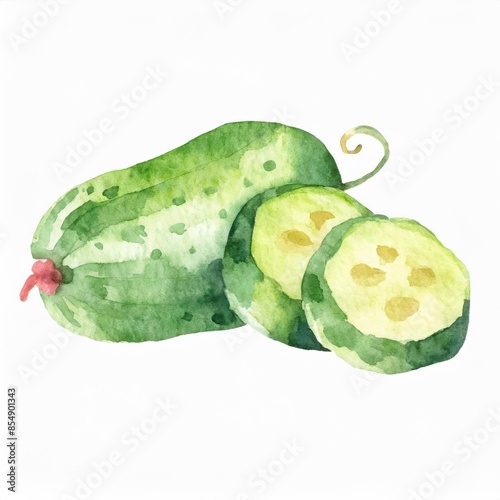Hand drawn watercolor cucumber vegetable isolated on white background
