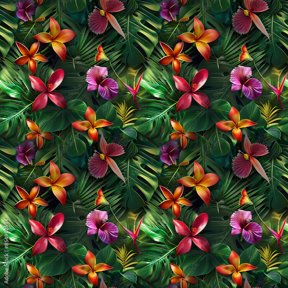 Tropical flowers and leaves pattern Tropical flowers and leaves pattern