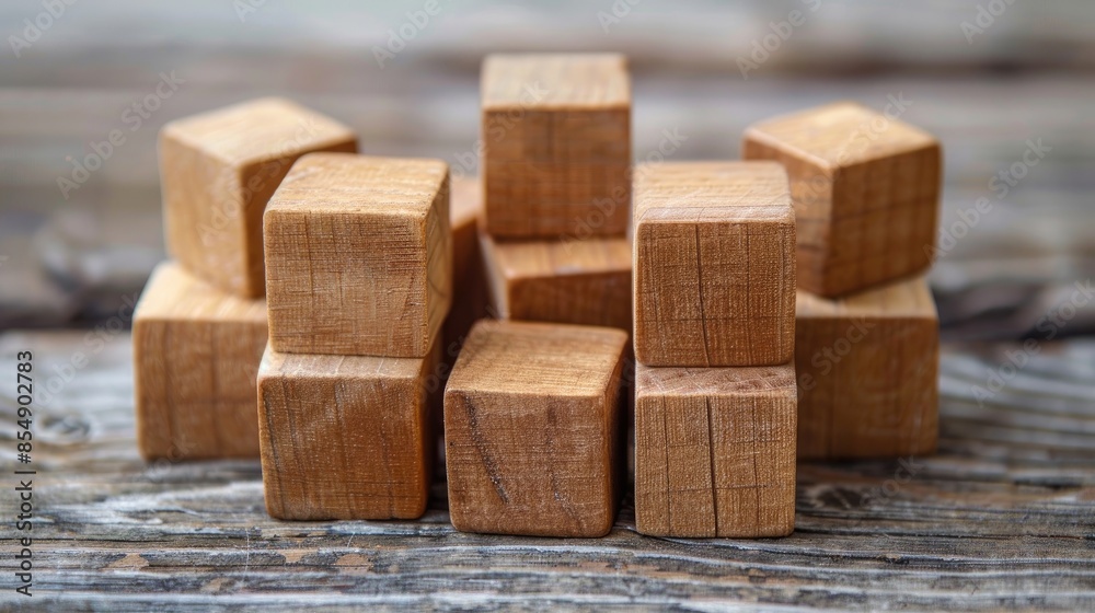 Wooden cube blocks toy on wooden board background Wooden cube blocks toy on wooden board background