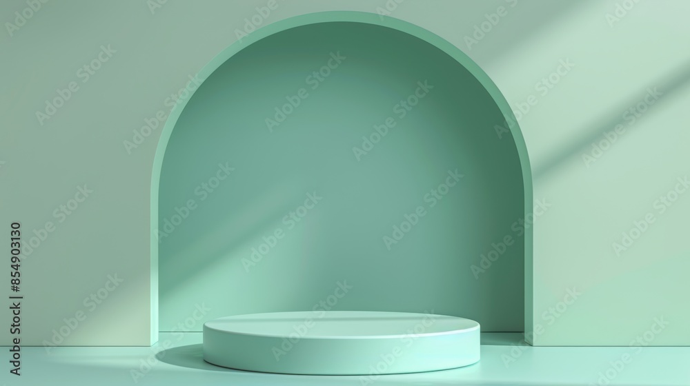 Green podium platform in a minimalist studio setting Green podium platform in a minimalist studio setting