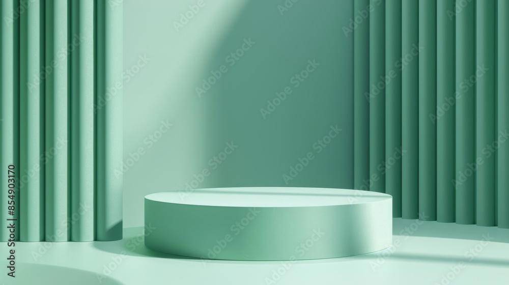 Green podium platform in studio setting