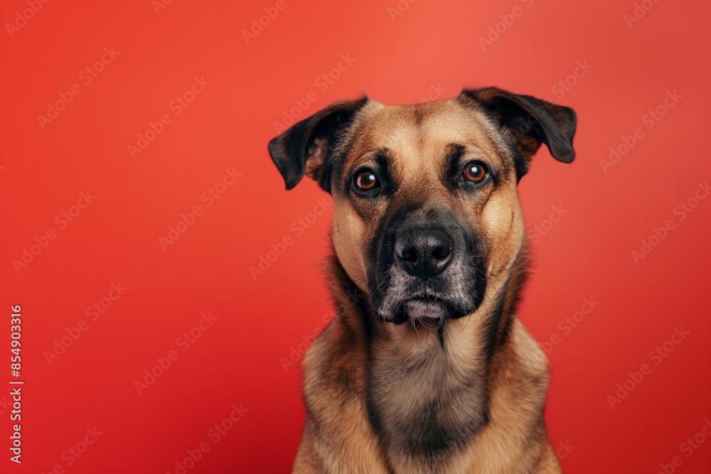 Obraz premium Anatolian Shepherd dog on minimalistic colorful background with Copy Space. Perfect for banners, veterinary ads, pet food promotions, and minimalist designs. 