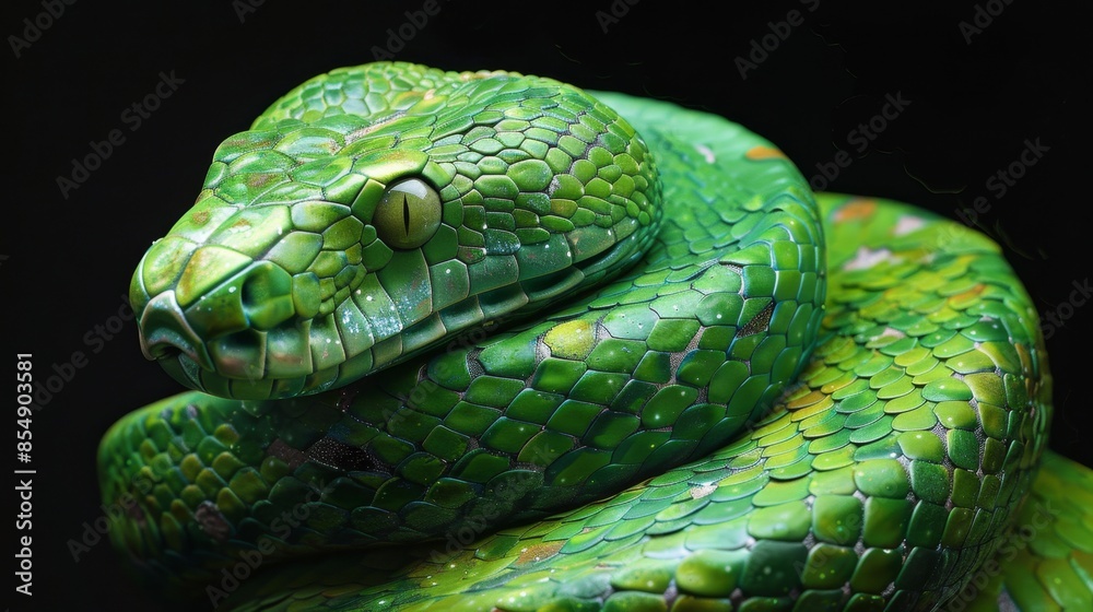 Green Snake Close-Up: Detailed and Vivid Reptile Image, Generative AI Green Snake Close-Up: Detailed and Vivid Reptile Image, Generative AI