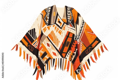 A trendy poncho with a captivating geometric pattern, showcased on a pristine white background.