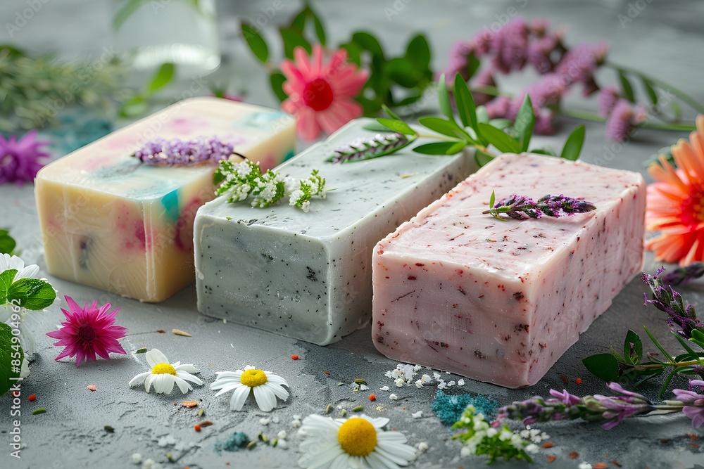 Three soap bars sitting next to each other on a table Three soap bars sitting next to each other on a table