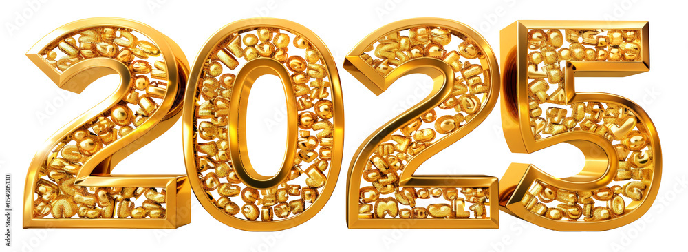 Golden 3D text 2025 on the transparent back Golden 3D text 2025 on the transparent back