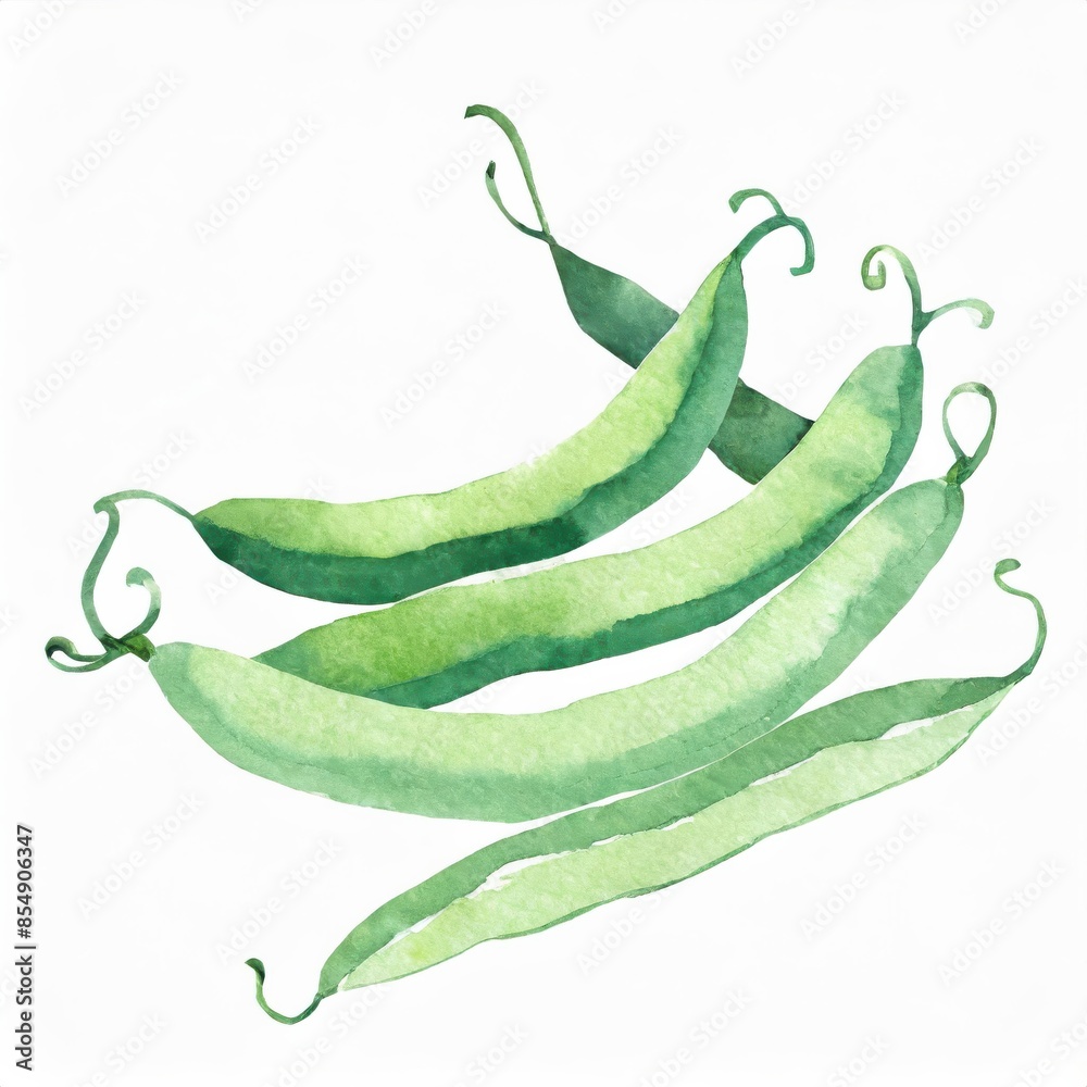 Hand drawn watercolor green beans vegetable isolated on white background Hand drawn watercolor green beans vegetable isolated on white background
