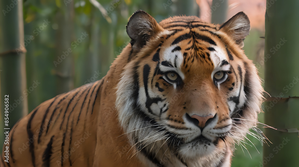 Fototapeta premium a tiger that is standing in the grass by a fence