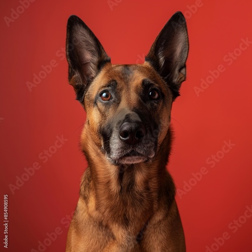Belgian Malinois dog on minimalistic colorful background with Copy Space. Perfect for banners, veterinary ads, pet food promotions, and minimalist designs.