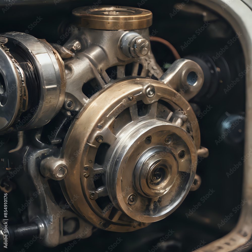 a close up of a motorcycle engine with a lot of gear