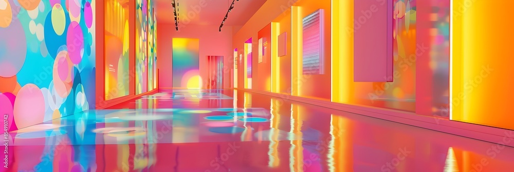 Obraz premium Kaleidoscopic Architectural Passage Bursting with Vibrant Hues and Captivating Symmetry