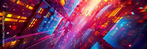 Kaleidoscopic Explosion of Dazzling Neon Hues and Luminous Energy in a Futuristic Digital Landscape photo