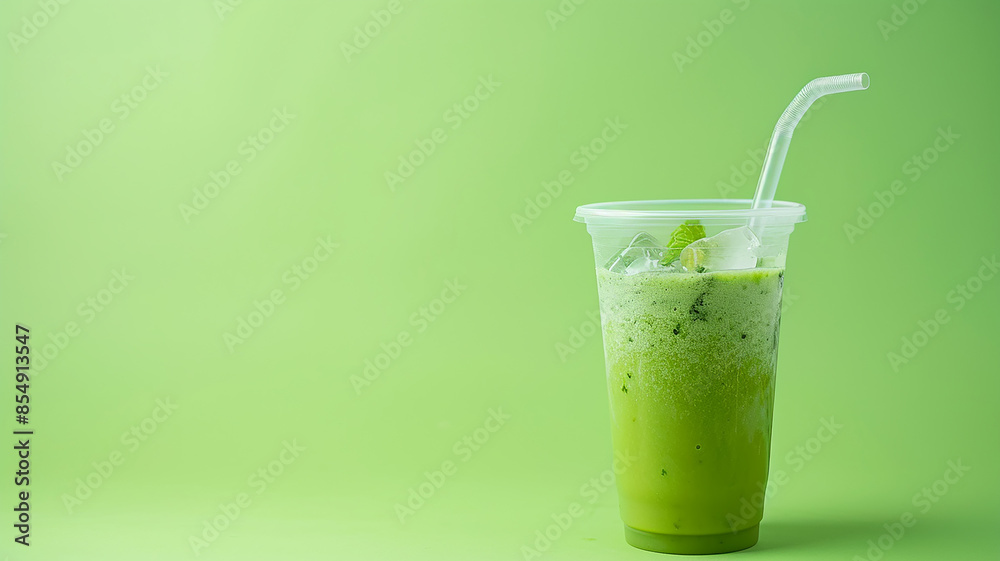 A glass of green smoothie, a healthy natural drink, a background image with a copy space A glass of green smoothie, a healthy natural drink, a background image with a copy space