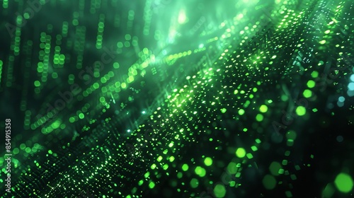 Digital matrix with cascading green code on a dark background, evoking a cybernetic atmosphere