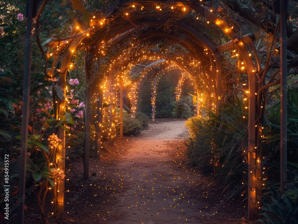 Enchanted garden with glowing fairy lights, whimsical pathways, and a magical atmosphere Enchanted garden with glowing fairy lights, whimsical pathways, and a magical atmosphere