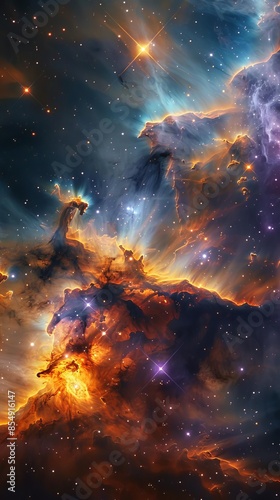 Galactic nebula with swirling colors and bright stars, creating a mesmerizing cosmic scene