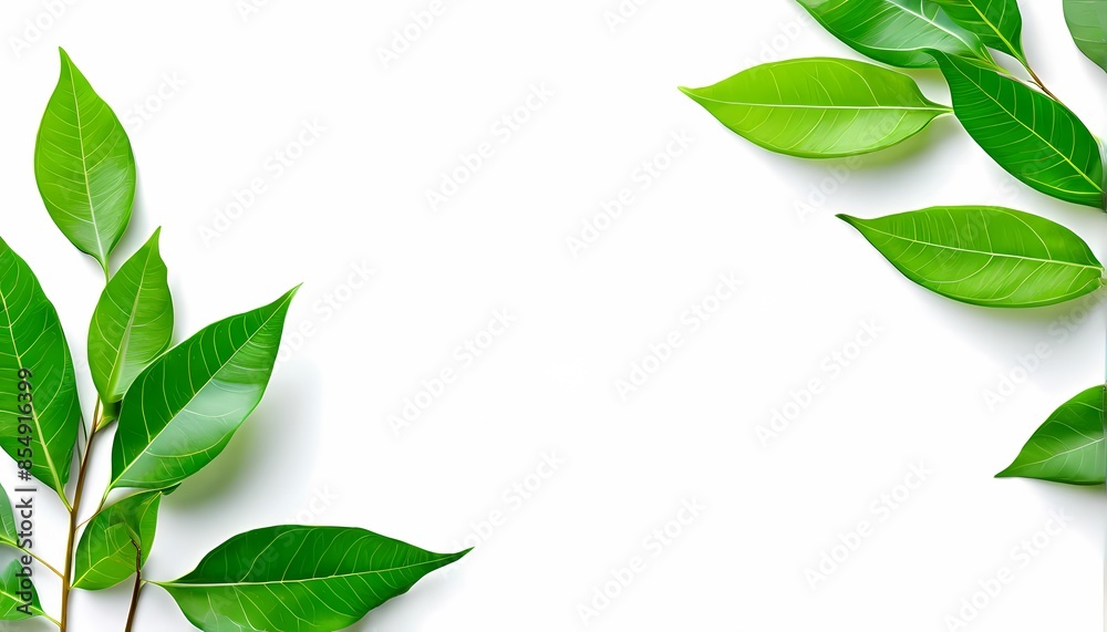 Green leaves on white background copy space, Ai Generated Green leaves on white background copy space, Ai Generated