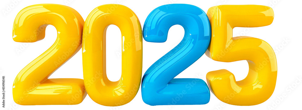 Plastic 3D text 2025 on the transparent back Plastic 3D text 2025 on the transparent back