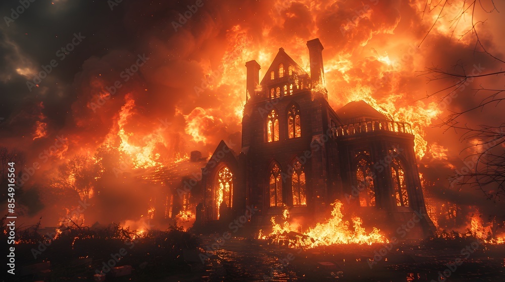 Raging Inferno Consuming Iconic Medieval Castle in Dramatic Apocalyptic Blaze