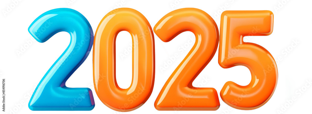 Plastic 3D text 2025 on the transparent back