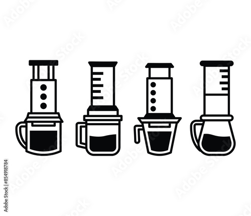 aeropress coffee drink icons symbol vector design simple black white color illustration set