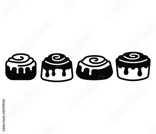 cinnamon roll food dessert cake icons vector design symbol black white color illustration sets