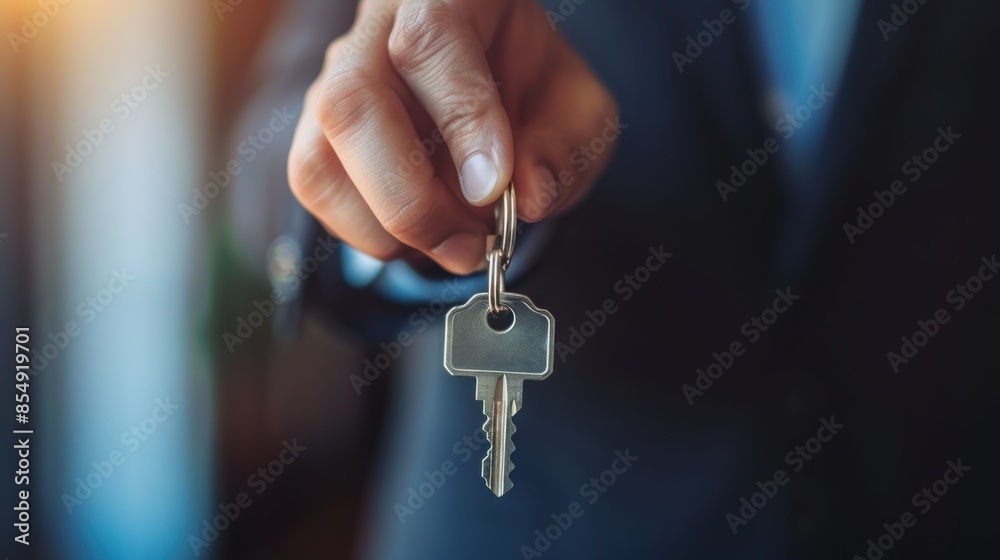 Man holding keys to new home, mortgage investment Man holding keys to new home, mortgage investment