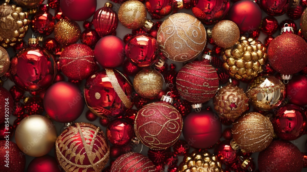 Festive Red and Gold Christmas Ornaments, Generative AI Festive Red and Gold Christmas Ornaments, Generative AI