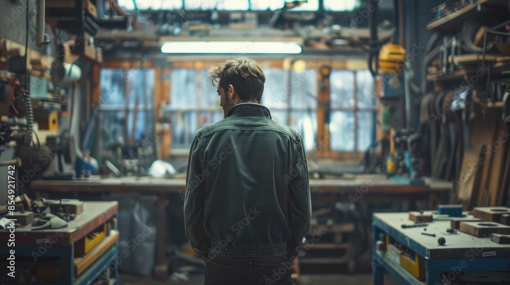 Portrait of a small business owner or SME manager overseeing the production and manufacturing in his industrial workshop surrounded by various tools machinery Portrait of a small business owner or SME manager overseeing the production and manufacturing in his industrial workshop surrounded by various tools machinery