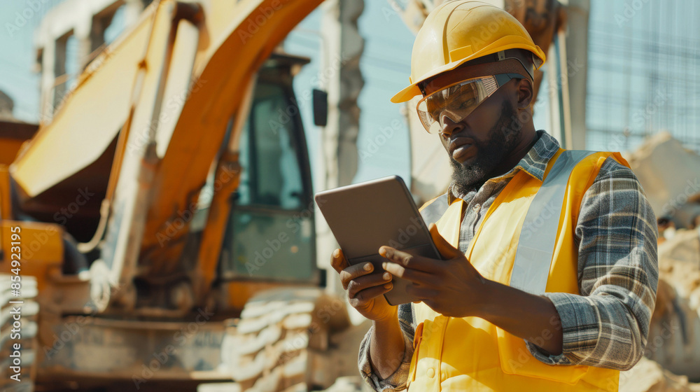 Engineer with tablet at construction site Engineer with tablet at construction site