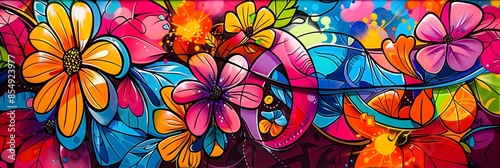 Vibrant and Colorful Floral Abstract Explosion of Psychedelic Patterns and Designs photo