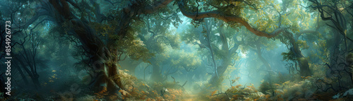 Wallpaper Mural Enchanted Forest with Sunlight Filtering Through Ancient Trees and Mystical Atmosphere Perfect for Nature Enthusiasts and Fantasy Art Lovers Seeking Tranquil, Magical, and Serene Imagery Torontodigital.ca