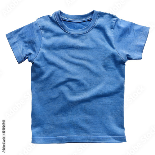 Studio photo of blue kids t shirt on transparent background with alpha channel Generative Ai 