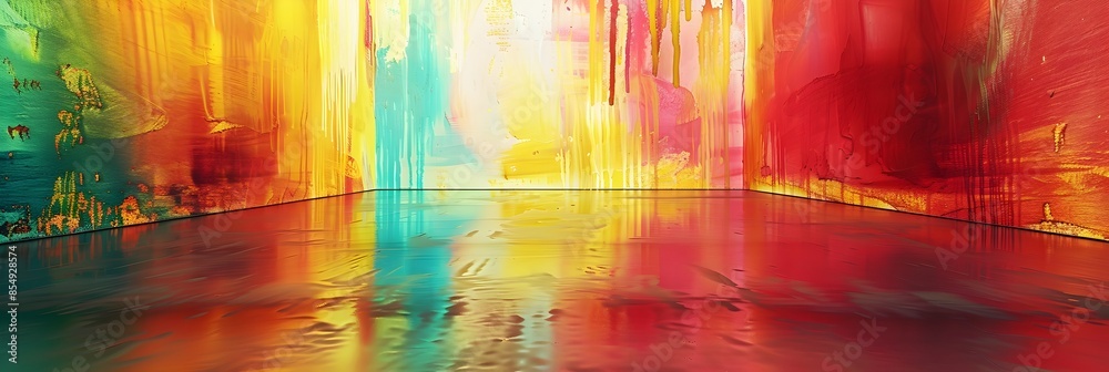 Obraz premium Vibrant Colorful Fluid Motion Abstract Panoramic Landscape Reflecting Digital Surreal Impression