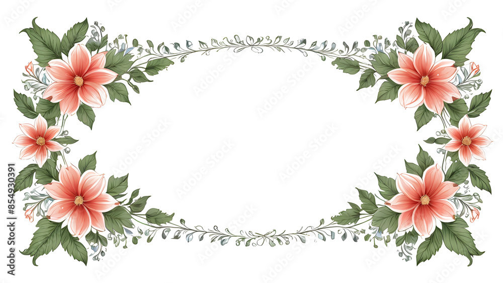 Fototapeta premium Transparent floral border design.