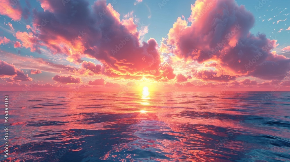 A beautiful sunset over the ocean with pink and purple clouds
